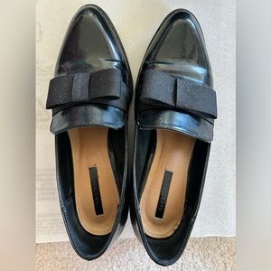Zara Bow Tie Black Loafers, Size 36, Pre-owned
